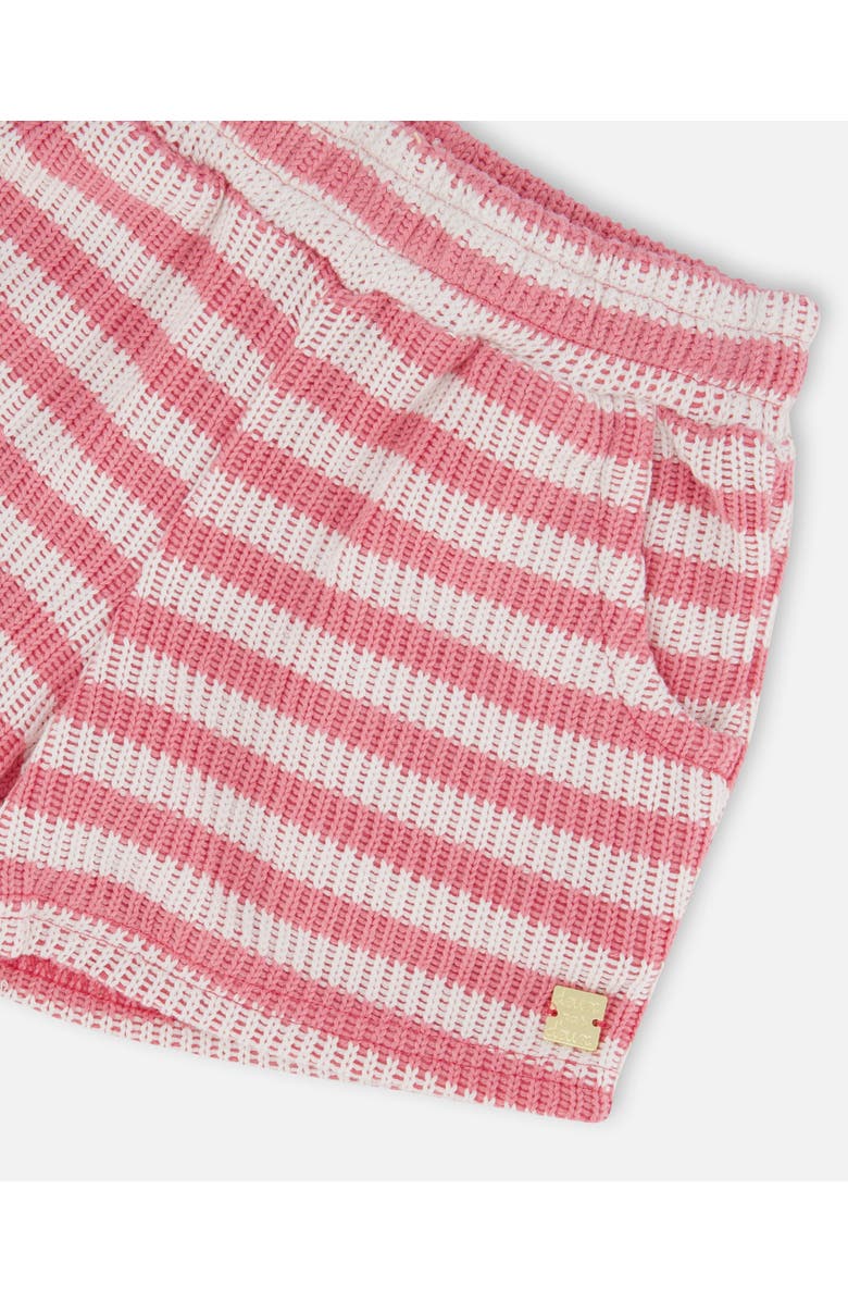 Deux par Deux Elastic Waist Scoop Pockets Striped Shorts, Alternate, color, Pink & White Stripes