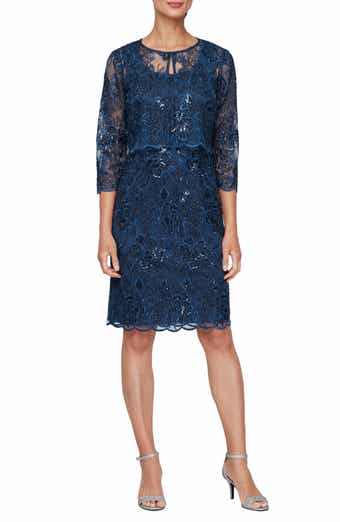 Alex Evenings Sequin Embroidered Floral Sleeveless Sheath Dress with Jacket