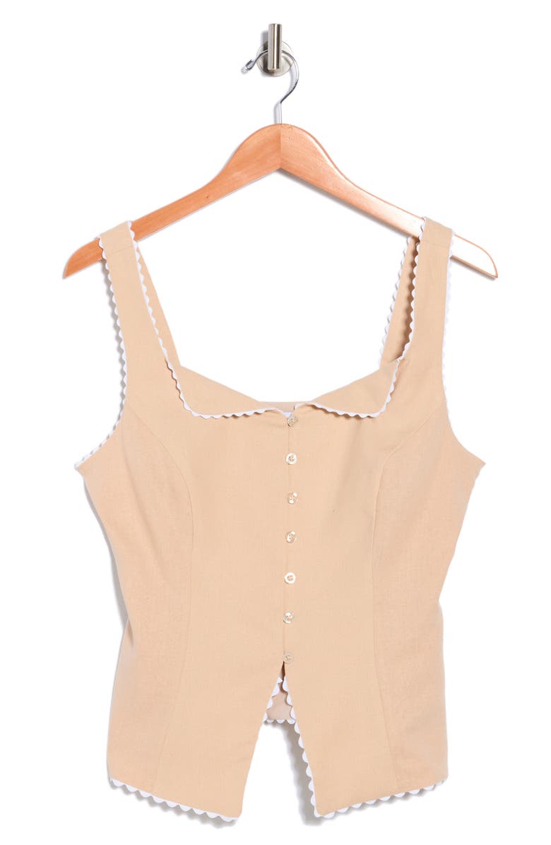 Ellen Tracy Rickrack Trim Sleeveless Button Front Top, Main, color, Linen