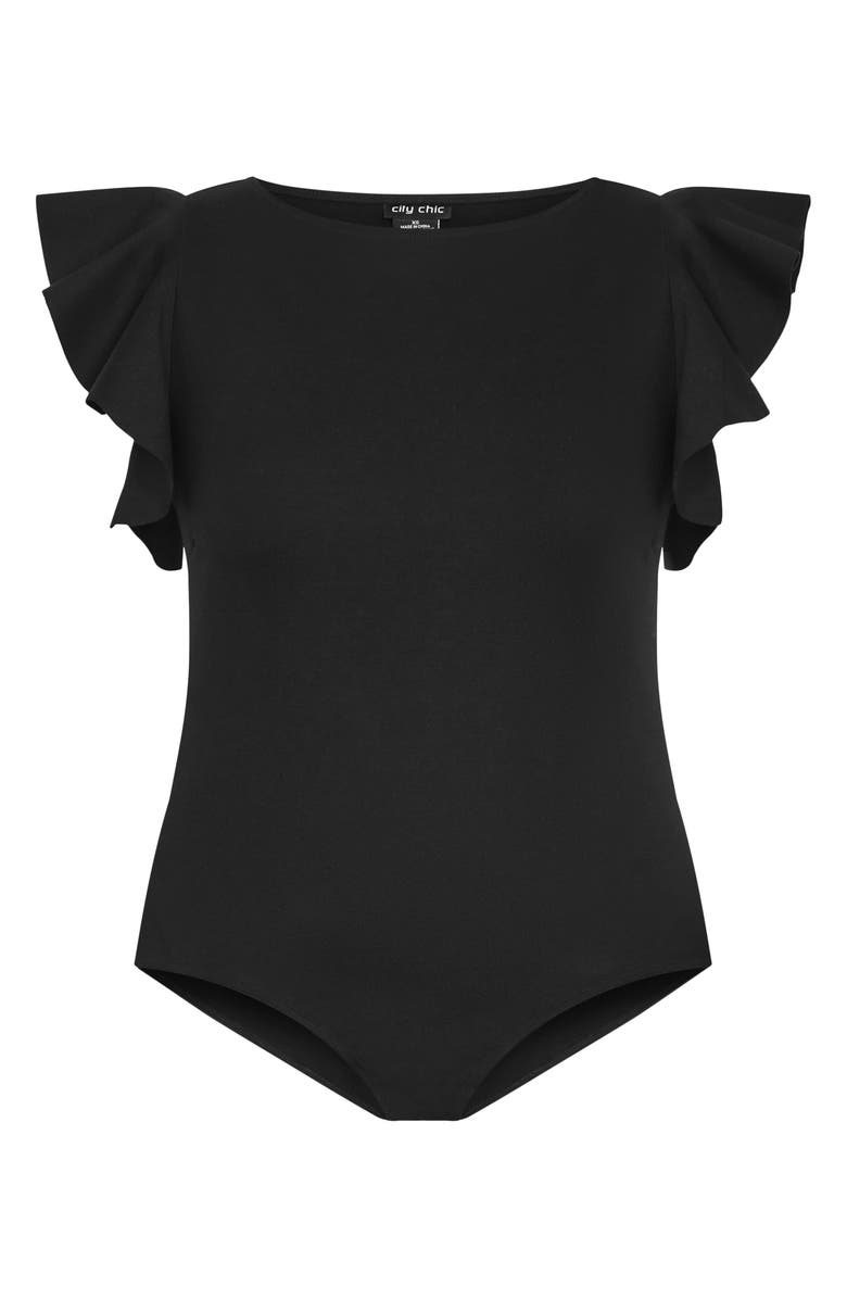 City Chic Daphne Ruffle Sleeve Bodysuit, Alternate, color, Black
