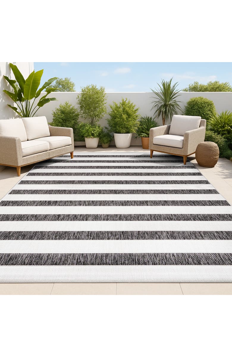 JONATHAN Y Aveiro Wide Stripe Indoor/Outdoor Area Rug, Alternate, color, Black/Cream