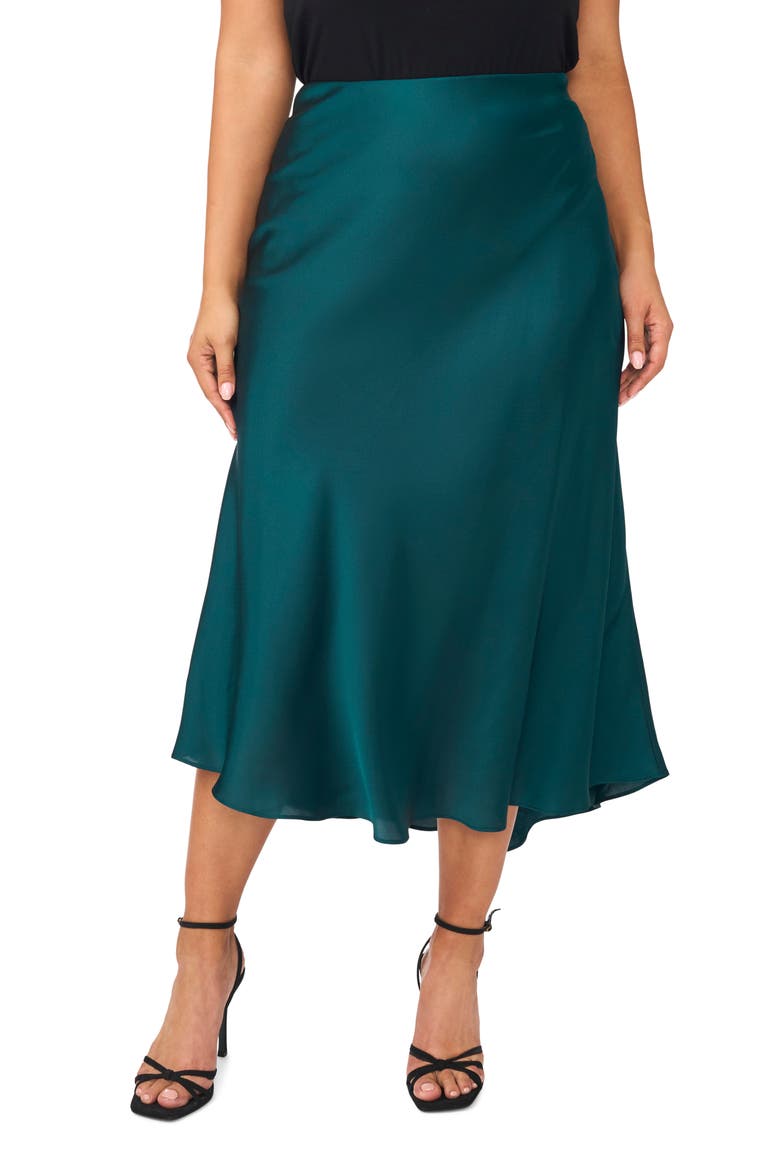 Bias Satin Midi Skirt, Main, color, DEEP EMERALD