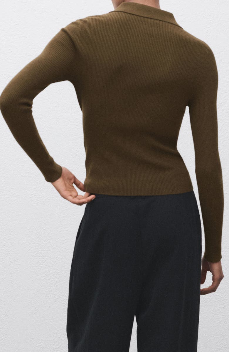 MANGO Rib Long Sleeve Polo Sweater, Alternate, color, Khaki Green
