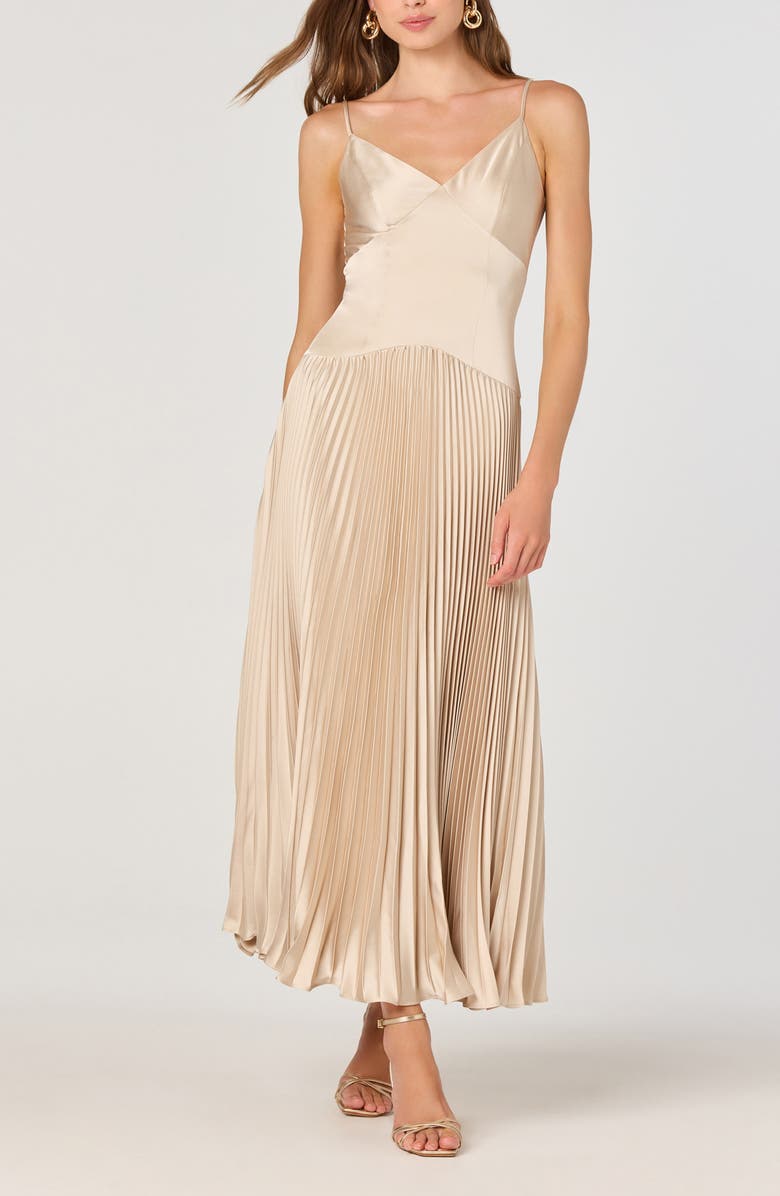 ASTR the Label Pleated Drop Waist Dress, Alternate, color, Champagne