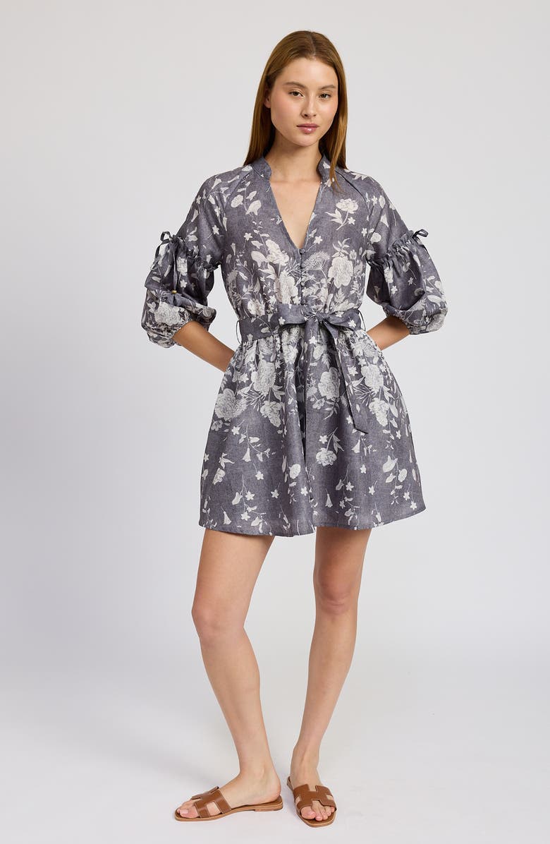 En Saison Sydney Floral Print Puff Sleeve Minidress, Alternate, color, Washed Blue Ivory