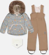 Deux par Deux Woodland Creatures Two Piece Coat Pants & Neckwarmer Snowsuit