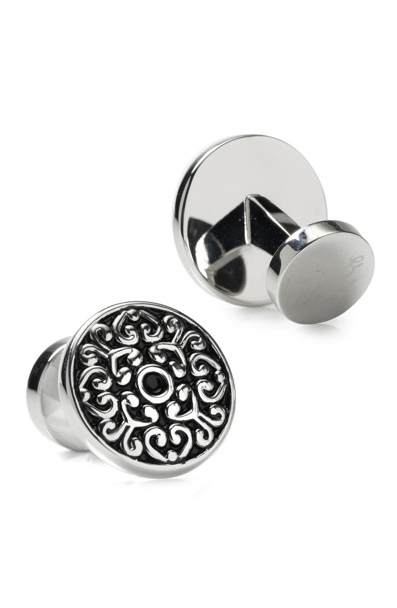 Cufflinks, Inc. Filigree Round Cuff Links, Alternate, color, Black