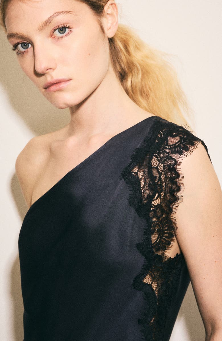 MANGO Lace One-Shoulder Satin Top, Alternate, color,