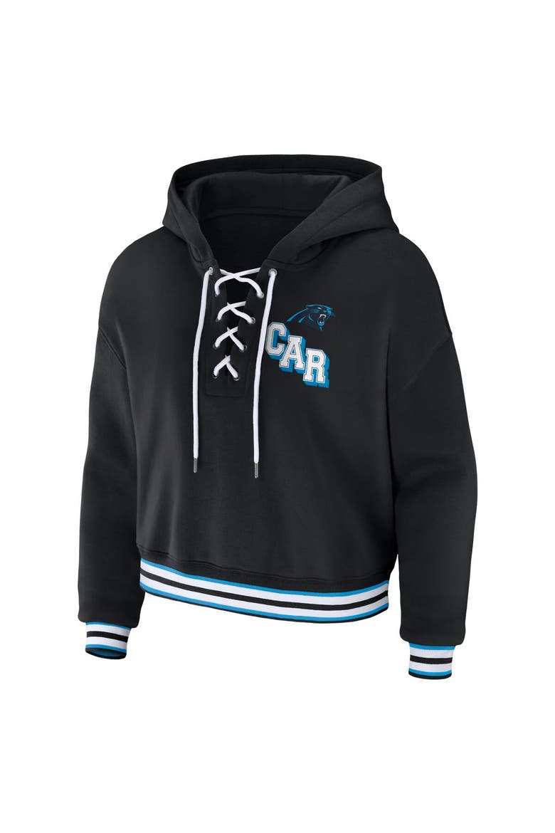 Women's WEAR by Erin Andrews Black Carolina Panthers Lace-Up Pullover Hoodie, Alternate, color, Black