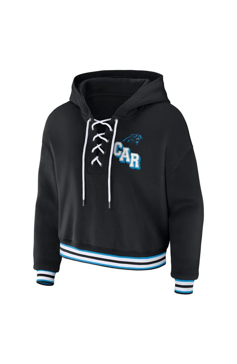WEAR by Erin Andrews Women's WEAR by Erin Andrews Black Carolina Panthers Lace-Up Pullover Hoodie, Alternate, color, Black