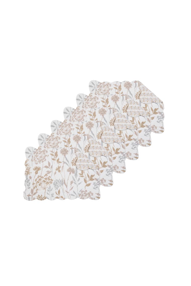 Carmella Fields 100% Cotton Quilted Set of 6 Placemats 13" x 19", Main, color, Beige