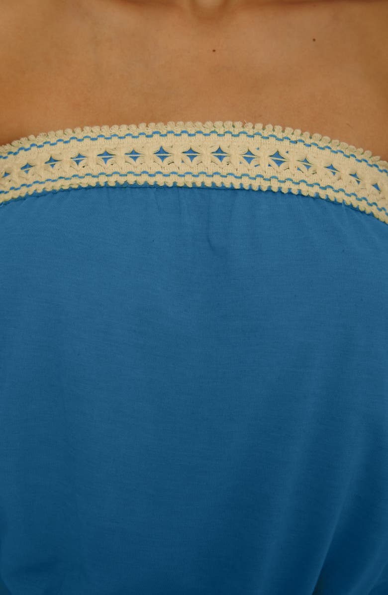 Lucky Brand Laguna Tie Waist Strapless Cover-Up Romper, Alternate, color, Peacock