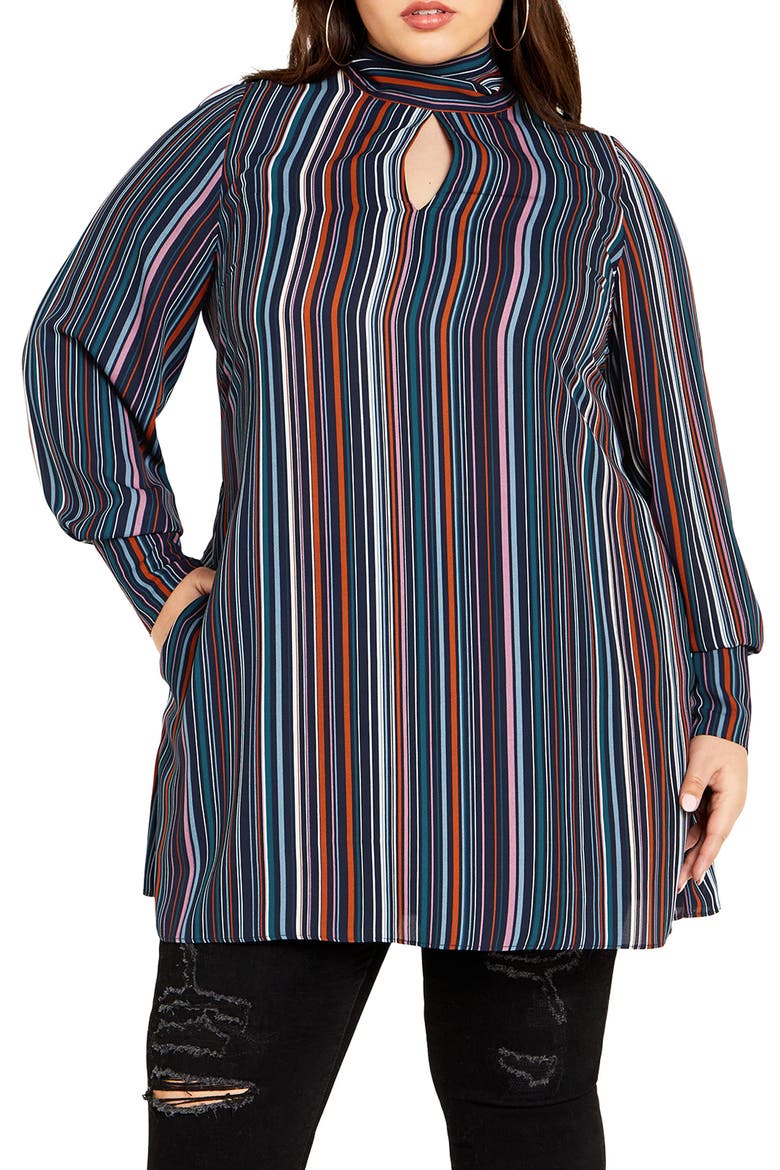 Illusion Stripe Tunic Top, Main, color, MIDNIGHT STRIPE