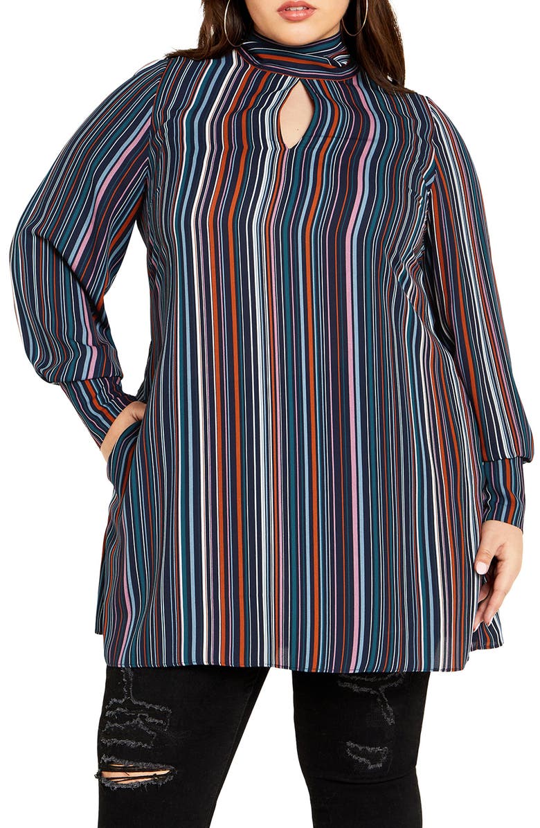 City Chic Illusion Stripe Tunic Top, Main, color, 