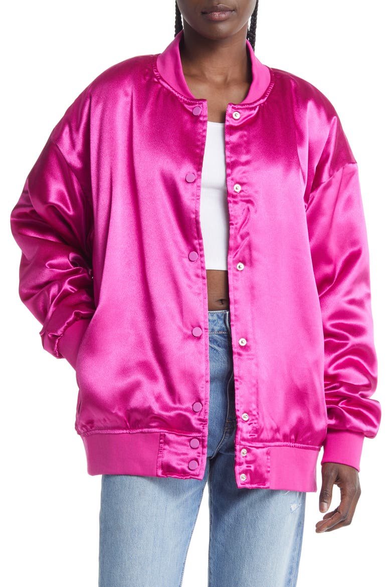 Oversize Satin Bomber Jacket, Main, color, PINK