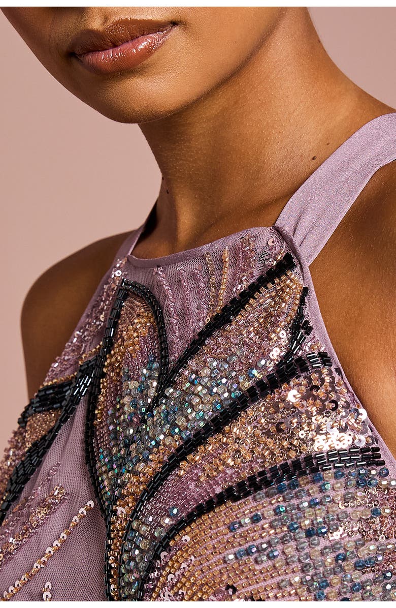 Coast Petite Beaded Column Midi Dress, Alternate, color, Lilac