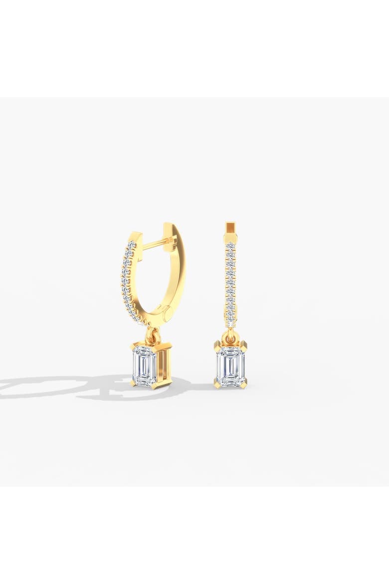 Emerald Lab Diamond Drop Hoop Earrings in 14K Gold, Main, color, Yellow Gold