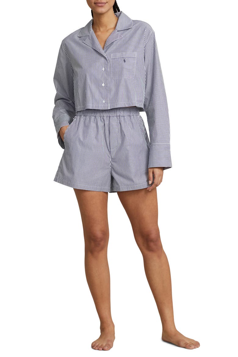 Crop Cotton Poplin Short Pajamas, Alternate, color, PURPLE STRIPES