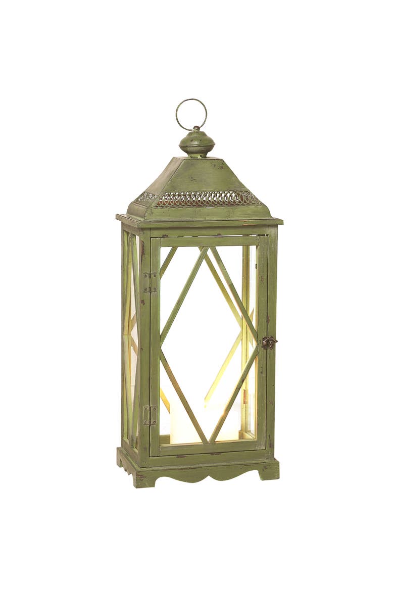 30 Inch Brown Spring Traditional Lanterns Set of 2 Glass Candle Holders for Home Decor, Alternate, color, Green