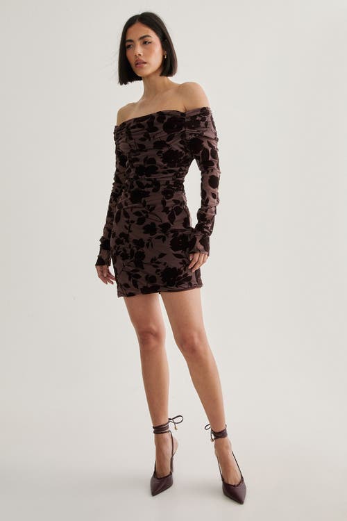 Nasty Gal Floral Devore Ruched Mini Dress In Brown