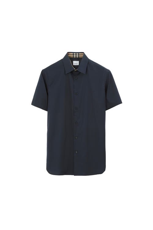 Burberry Stretch-cotton Ekd-embroidered Slim Shirt In Blue