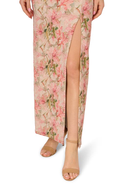 ADRIANNA PAPELL ADRIANNA PAPELL FLORAL JACQUARD METALLIC MATELASSE COLUMN GOWN 
