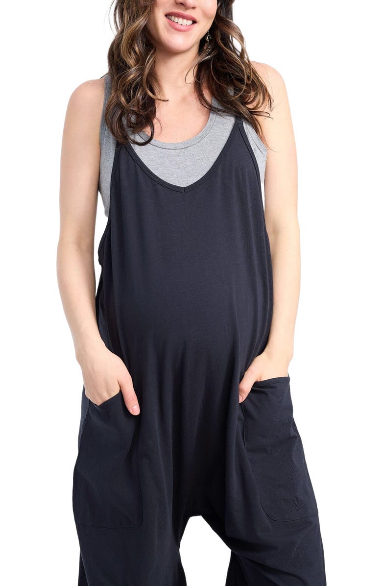 MOTHERHOOD MATERNITY Sleeveless Relaxed Fit Maternity Jumpsuit, Alternate, color, Black