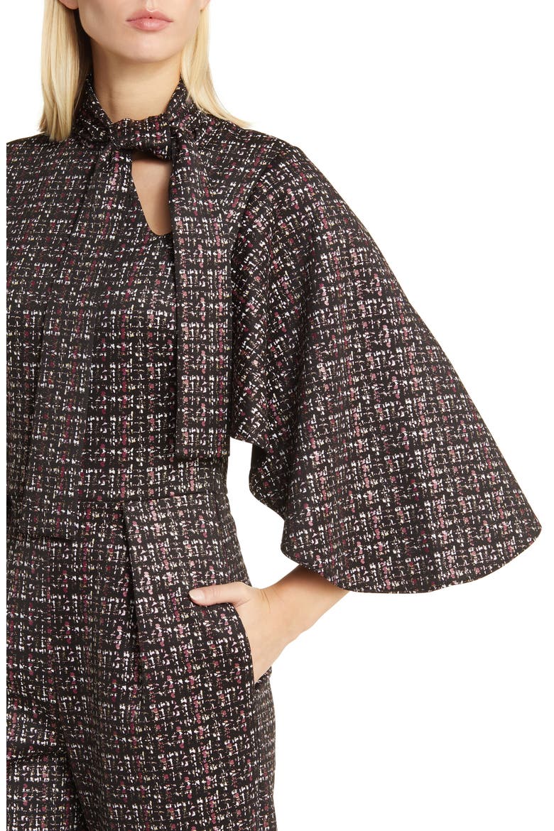 Coralia Tie Neck Tweed Jumpsuit, Alternate, color, WOOLEN ESSENCE