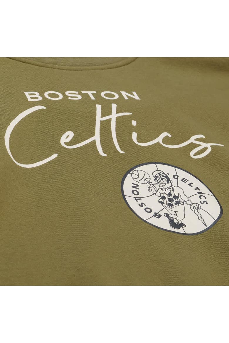 Women's Mitchell & Ness  Olive Boston Celtics Lightweight Script Sweatshirt, Alternate, color, Olive