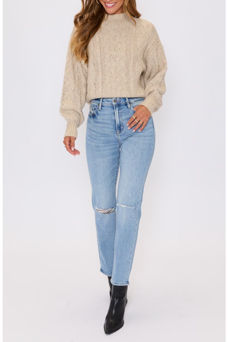 Dreamer Cable Stitch Mock Neck Sweater, Alternate, color, TAUPE