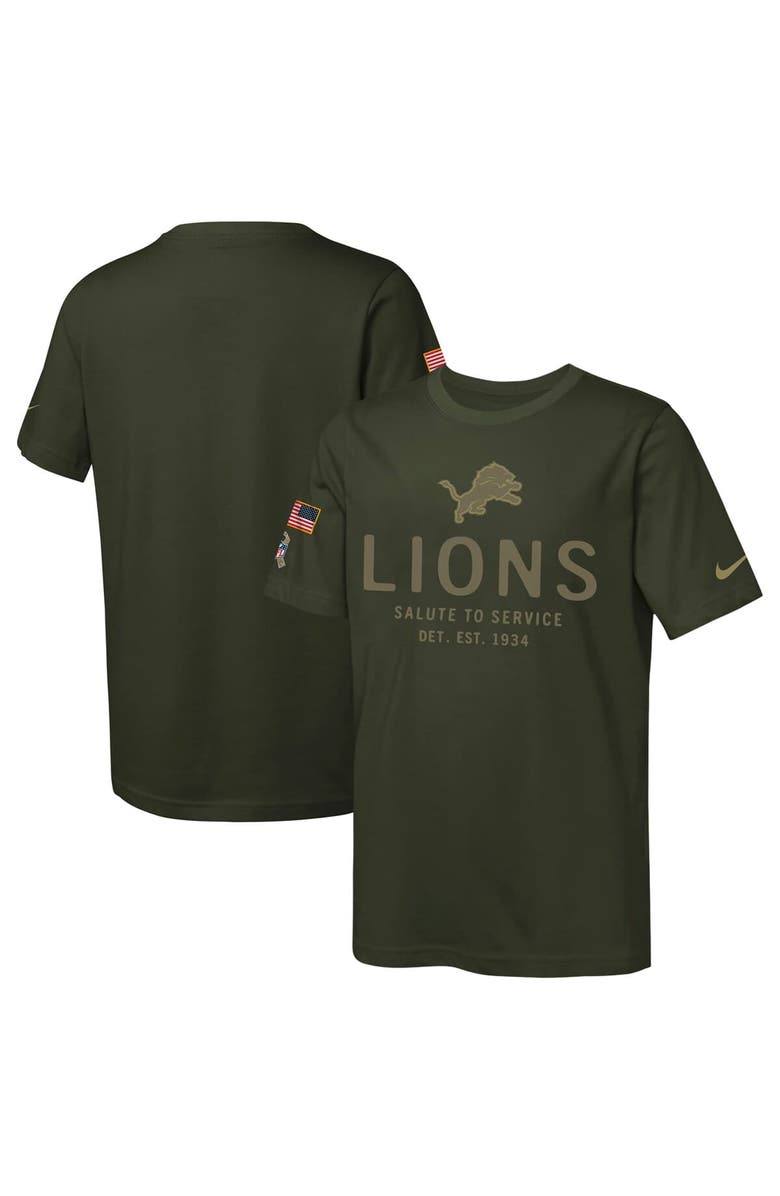 Nike Youth Nike Olive Detroit Lions 2025 Salute to Service Sideline Dri-FIT T-Shirt, Main, color, Olive