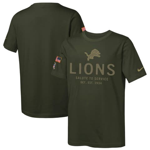 Youth Nike Olive Detroit Lions 2025 Salute to Service Sideline Dri-FIT T-Shirt