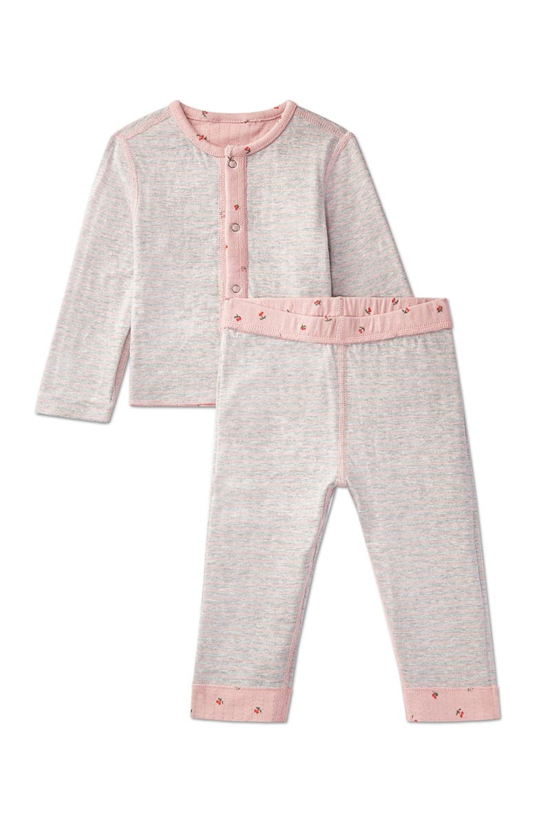 MiniMoi 2 Piece Baby and Toddler Reversible 100% Cotton Pointelle Snap-Up Top and Pants Set, Alternate, color, Pink