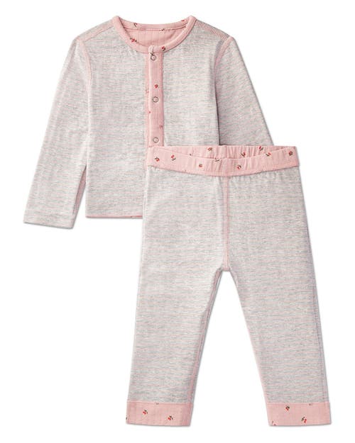 Minimoi 2 Piece Baby And Toddler Reversible 100% Cotton Pointelle Snap-up Top And Pants Set In Pink
