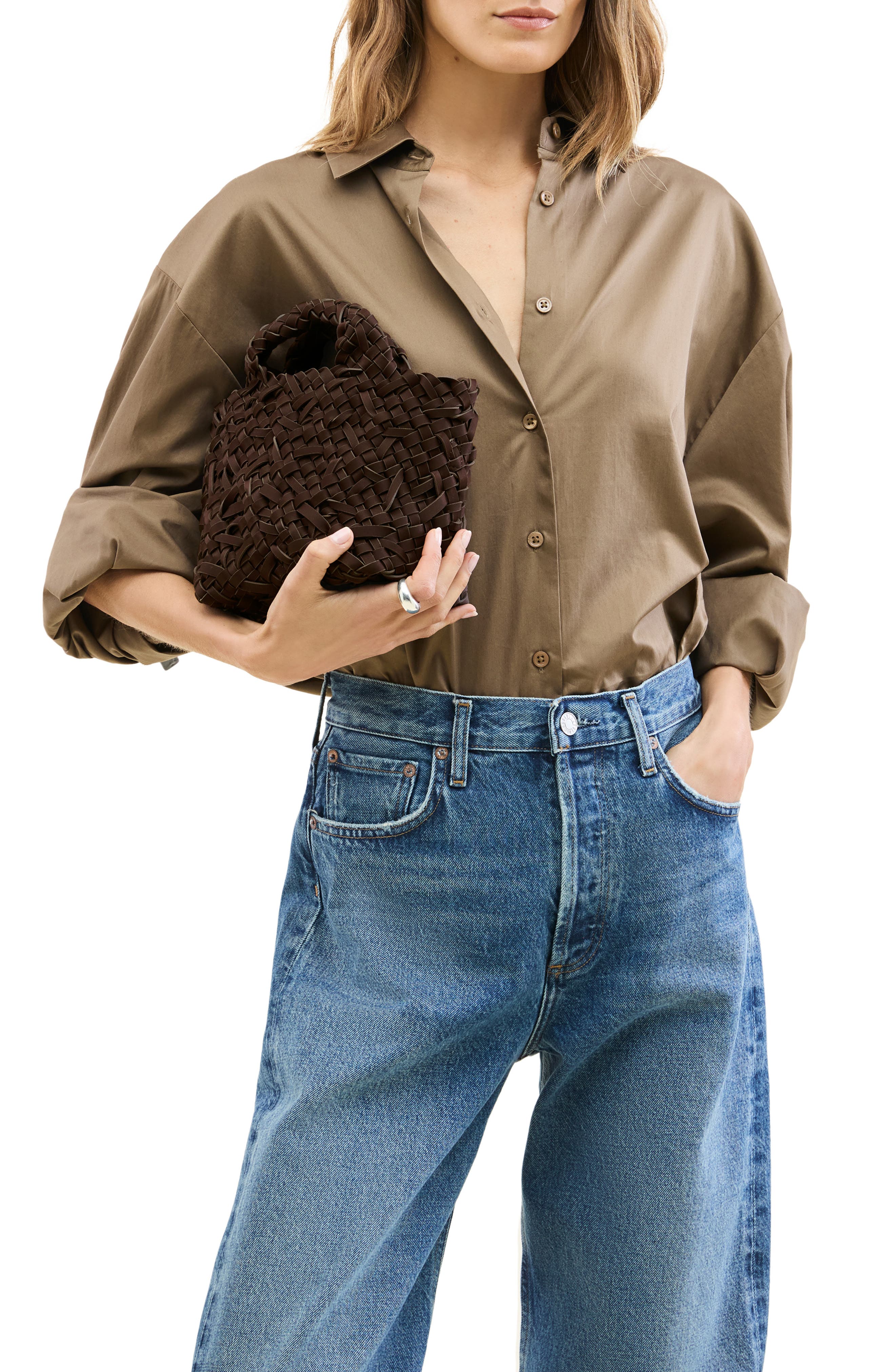 St. Barths Petit Woven Tote, Alternate, color, CHOCOLATE
