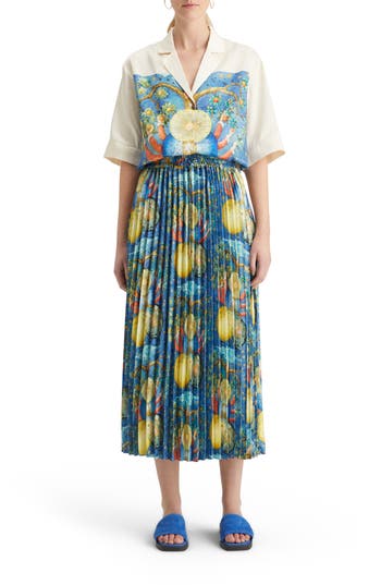 Scotch & Soda Mixed Print Pleated Satin Skirt In Embassy Tree Aop