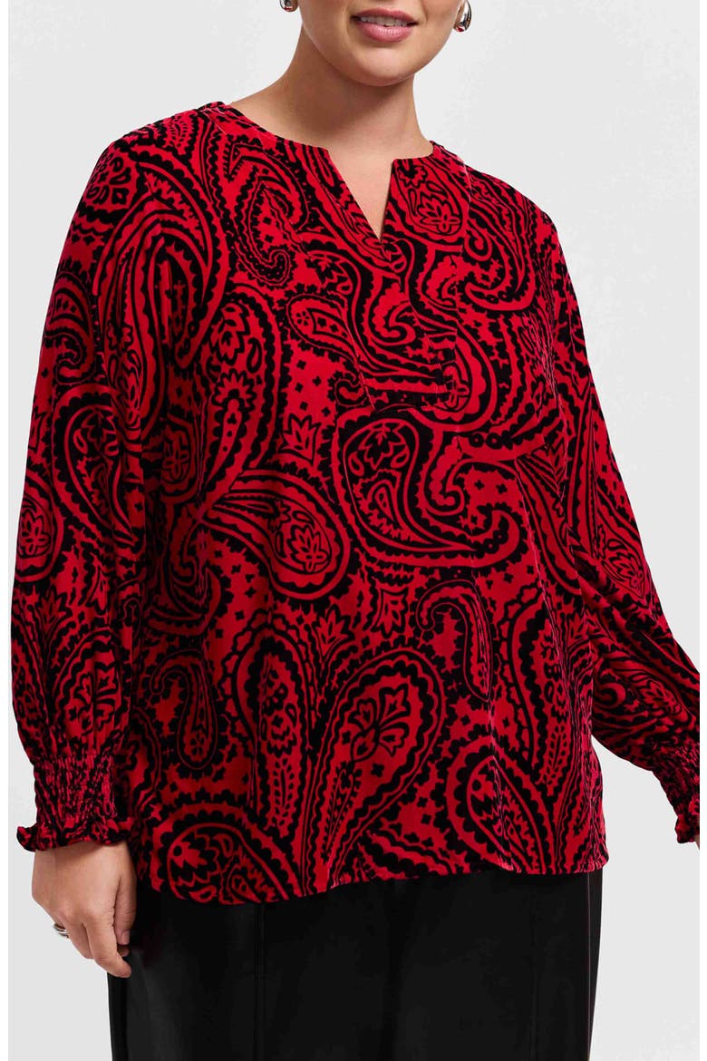Alicia Velvet Paisley Popover Top, Alternate, color, RED/ BLACK
