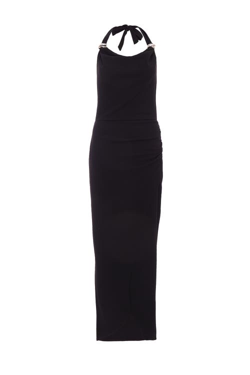 Quiz Scuba Crepe Buckle Detail Halter Neck Maxi Dress
