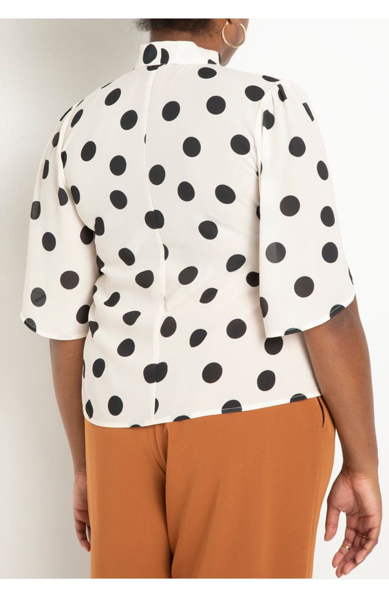 ELOQUII Bow Blouse With Flutter Sleeve, Alternate, color, Dot Bone