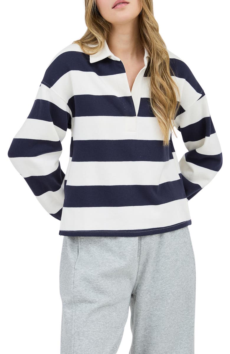 Blu Pepper Rugby Stripe Long Sleeve Top, Main, color, 