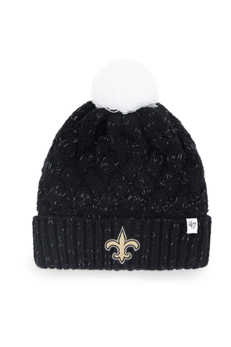 Women's '47 Black New Orleans Saints Fiona Logo Cuffed Knit Hat with Pom, Main, color, Black