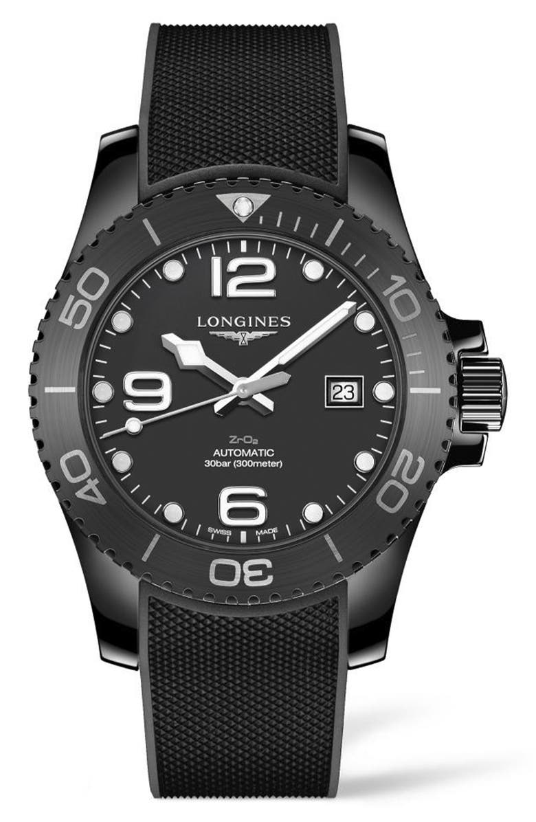 Longines HydroConquest Automatic Rubber Strap Watch, 43mm, Main, color, 