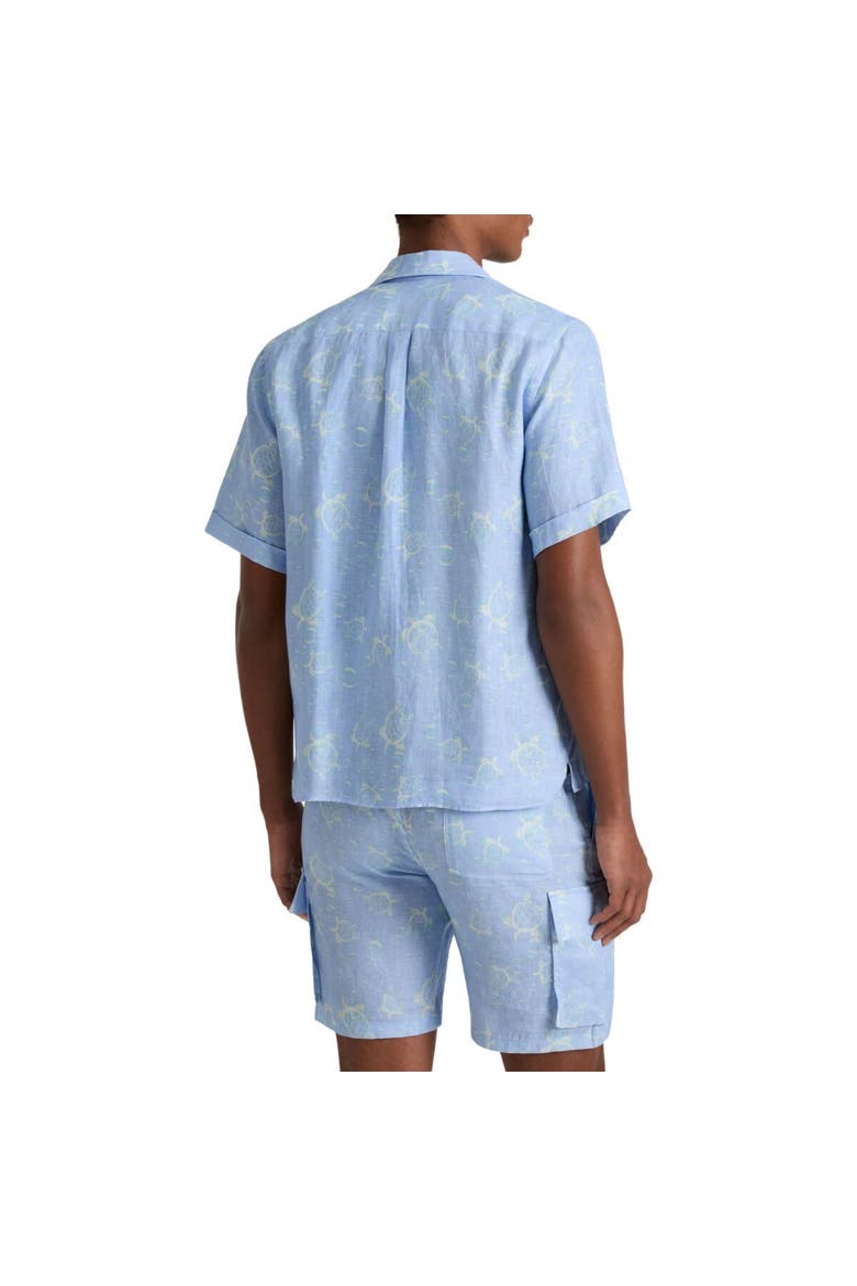 Men Linen Bowling Shirt Bubble 3D, Alternate, color, Cyan