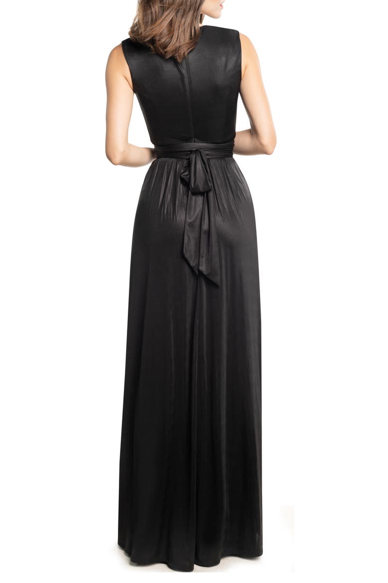 Krista Plunge Neck Side Slit Gown, Alternate, color, BLACK