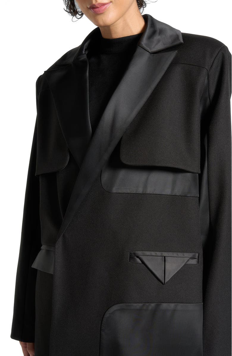 Manière De Voir Ilona Tailored Satin Trench Coat, Alternate, color, Black
