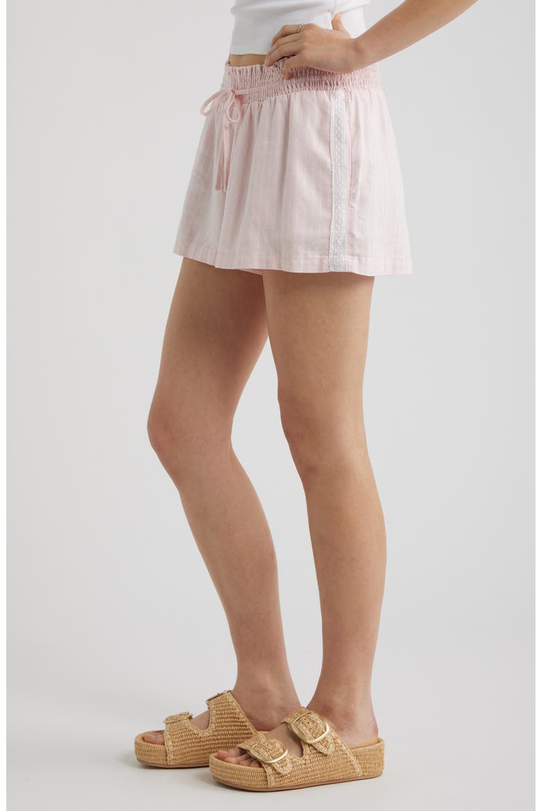 Linen Blend Lace Trim Shorts, Alternate, color, PINK- WHITE NIA STRIPE