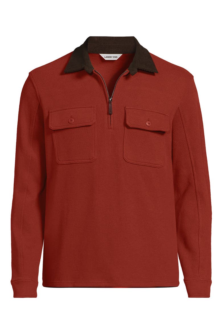 Long Sleeve Corduroy Collar Bedford Rib Quarter Zip, Alternate, color, Bourbon