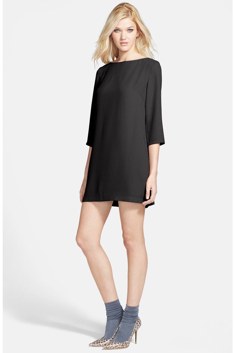 Boatneck Crepe Shift Dress, Main, color, BLACK