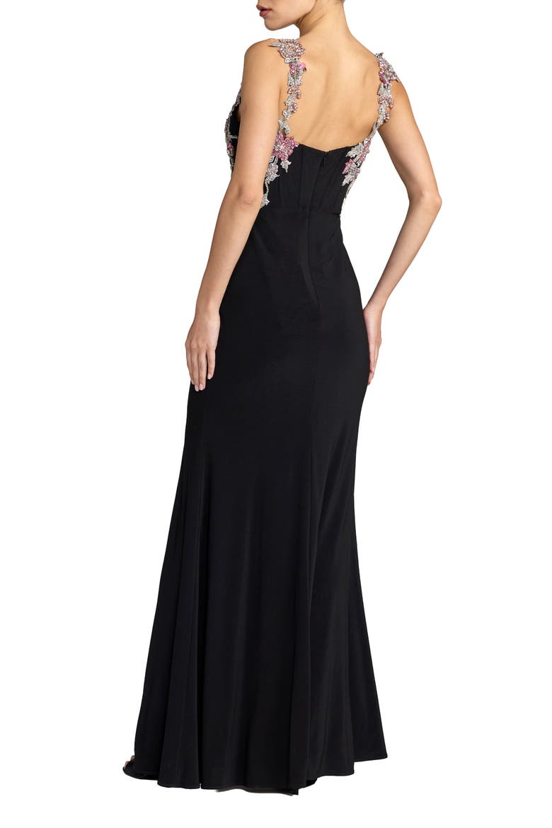 Sweetheart Jersey Gown With Beaded Flowers, Alternate, color, Black Multi