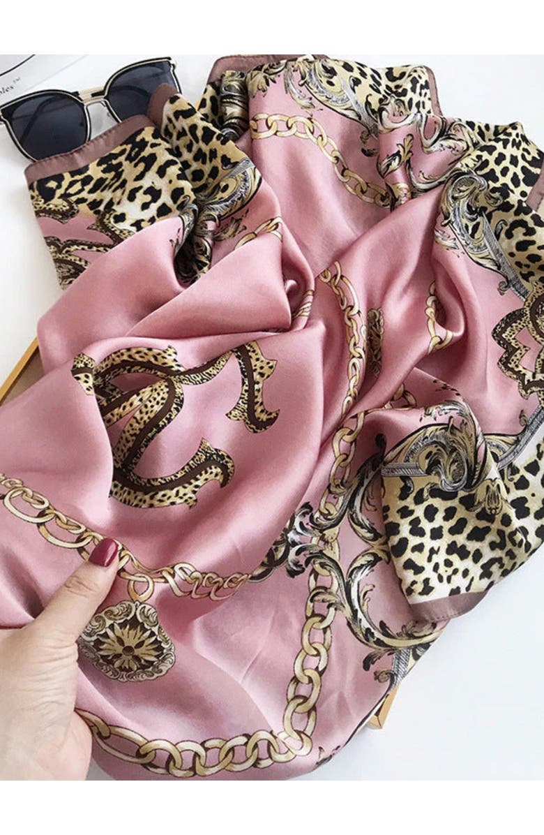 SILKSILKY Pure Mulberry Silk Printed Square Shawl Scarf, Alternate, color, Leopard